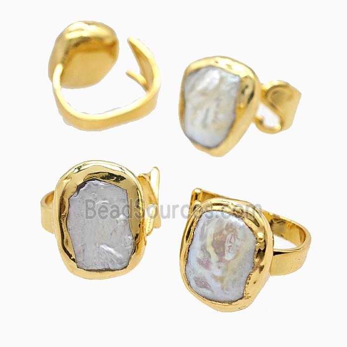 Baroque Style Pearl Copper Rings Gold Plated