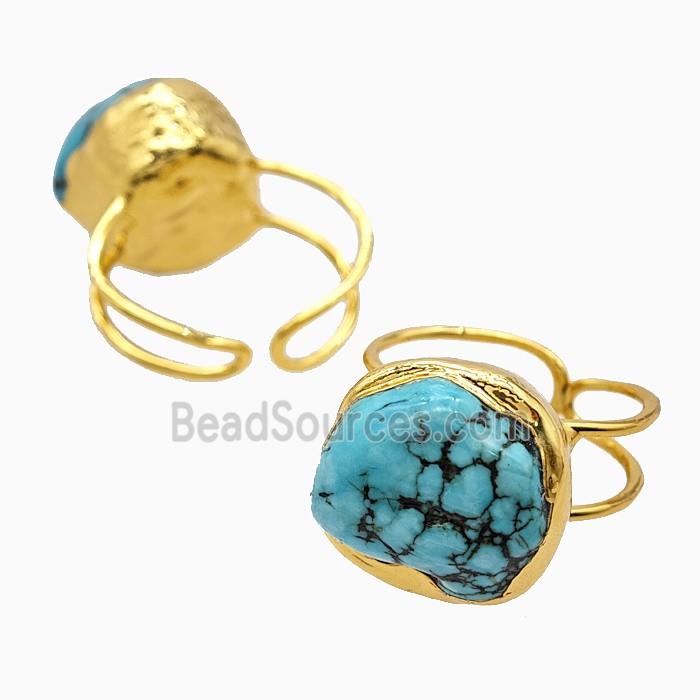 Blue Magnesite Turquoise Copper Rings Gold Plated
