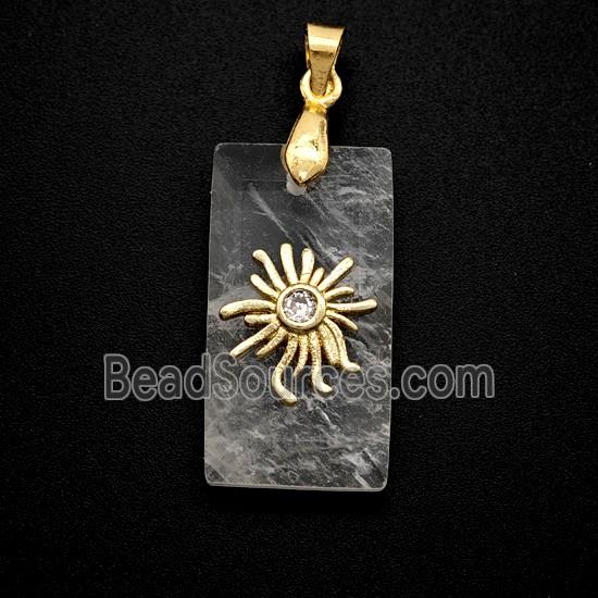 Clear Quartz Rectangle Pendant With Copper Sun