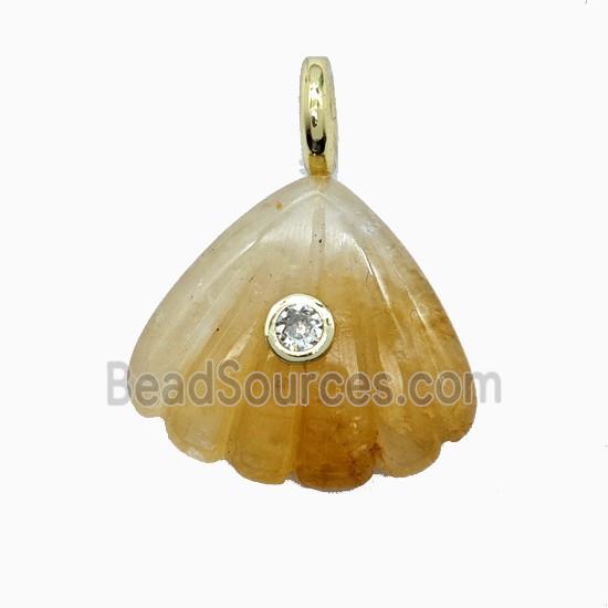 Yellow Aventurine Scallop Shell Pendant Pave Zirconia