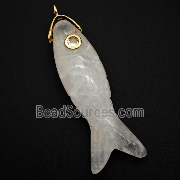 Clear Quartz Fish Pendant Pave Zirconia