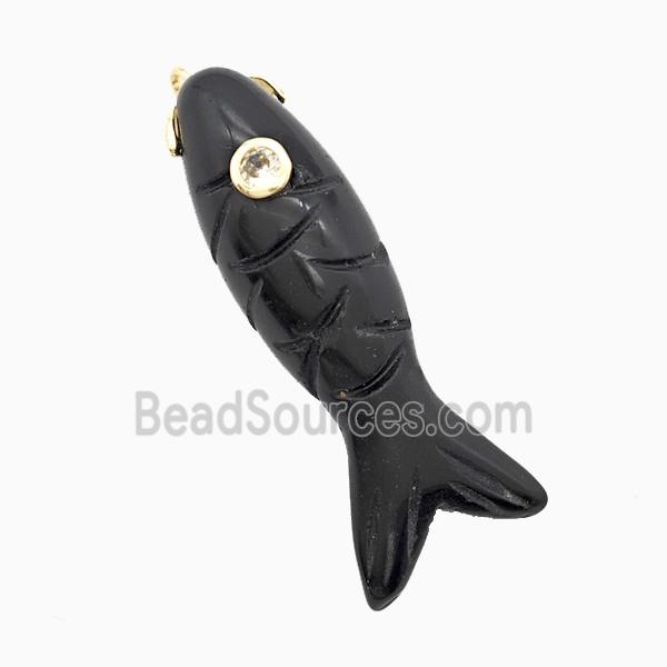 Black Obsidian Fish Pendant Pave Zirconia