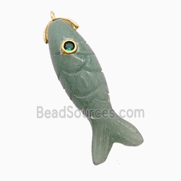 Green Aventurine Fish Pendant Pave Zirconia