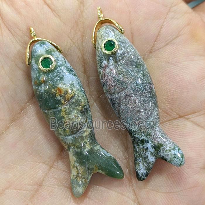 Tiger Eye Fish Pendant Pave Zirconia B-Grade
