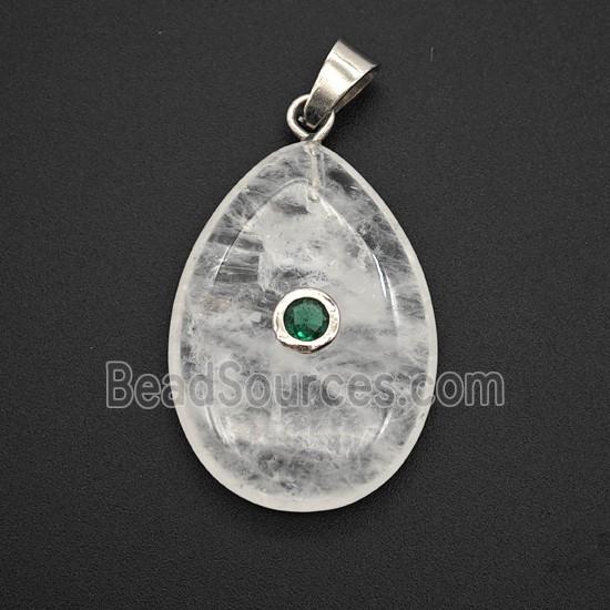 Clear Quartz Teardrop Pendant Pave Zirconia