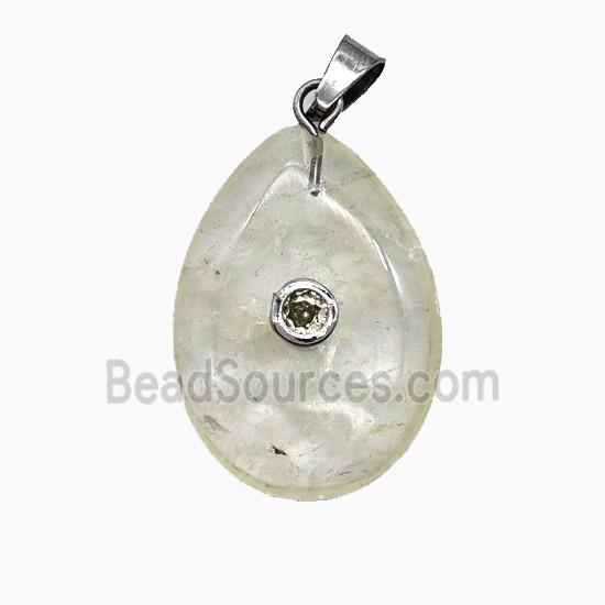 Clear Crystal Quartz Teardrop Pendant Pave Zirconia