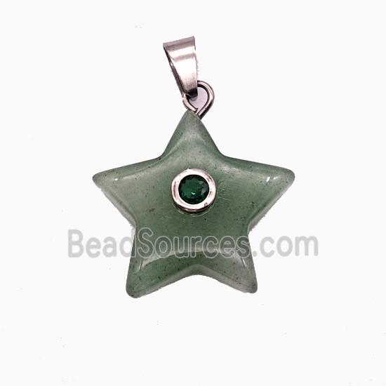 Green Aventurine Star Pendant Pave Zirconia