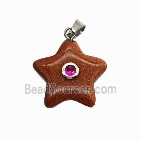 Red Jasper Star Pendant Pave Zirconia