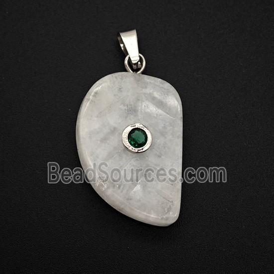 Clear Quartz Leaf Pendant Pave Zirconia