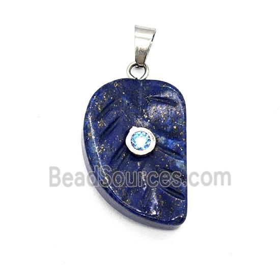 Blue Lapis Lazuli Leaf Pendant Pave Zirconia