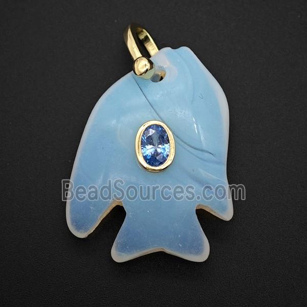 Opalite Fish Pendant Pave Zirconia