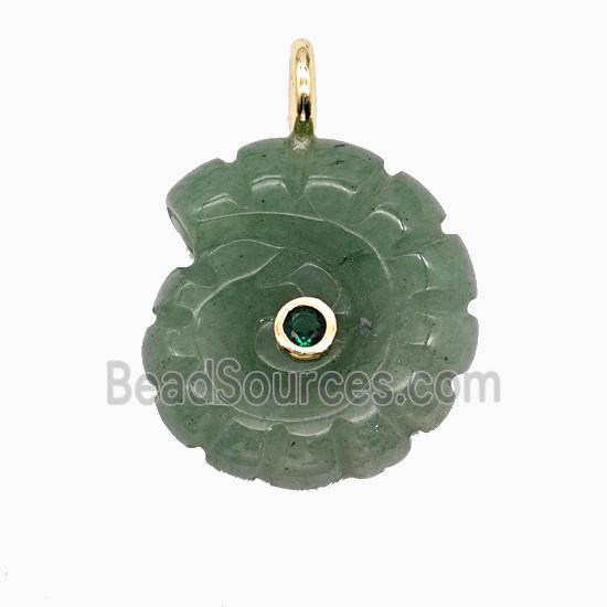 Green Aventurine Spiral Shell Pendant Pave Zirconia