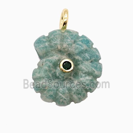 Green Aventurine Spiral Shell Pendant Pave Zirconia
