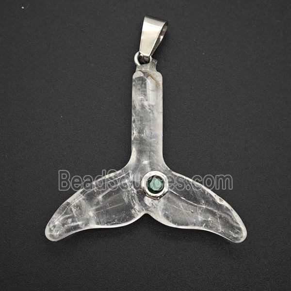 Clear Quartz Mermaid-Tail Pendant Pave Zirconia