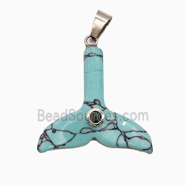 Teal Howlite Turquoise Mermaid-Tail Pendant Pave Zirconia