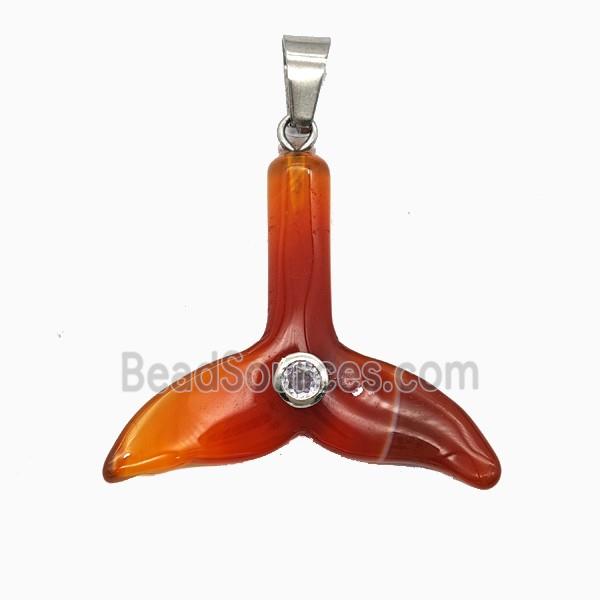 Red Carnelian Agate Mermaid-Tail Pendant Pave Zirconia
