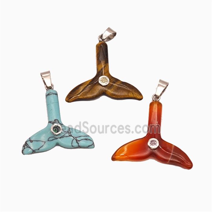 Natural Gemstone Mermaid-Tail Pendant Pave Zirconia Mixed