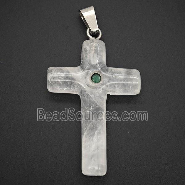 Clear Quartz Cross Pendant Pave Zirconia