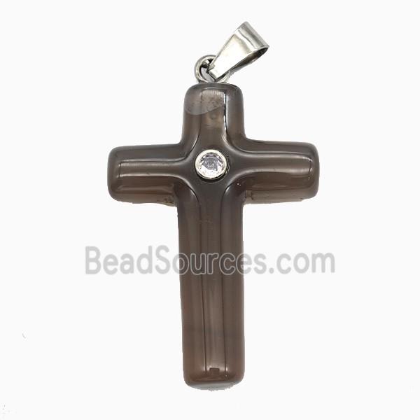 Smoky Quartz Cross Pendant Pave Zirconia