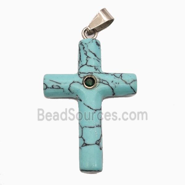 Teal Howlite Turquoise Cross Pendant Pave Zirconia