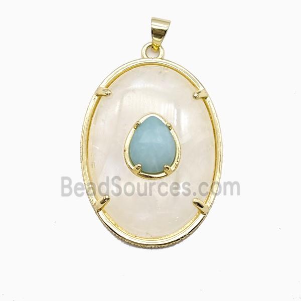 Clear Quartz Oval Pendant Copper Gold Plated