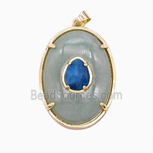 Green Aventurine Oval Pendant Copper Gold Plated