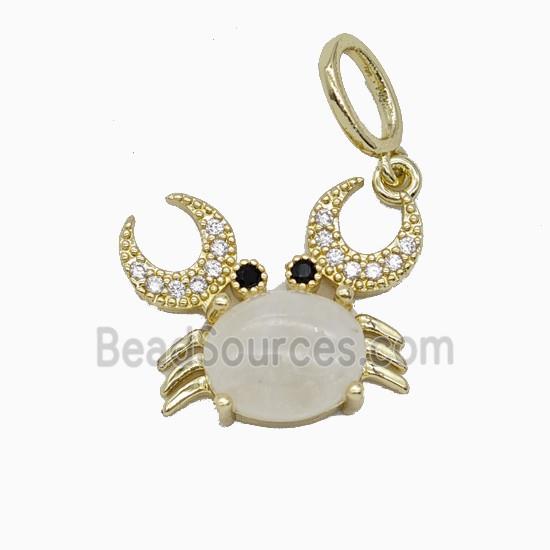Copper Crab Pendant Pave Zirconia Clear Quartz Gold Plated