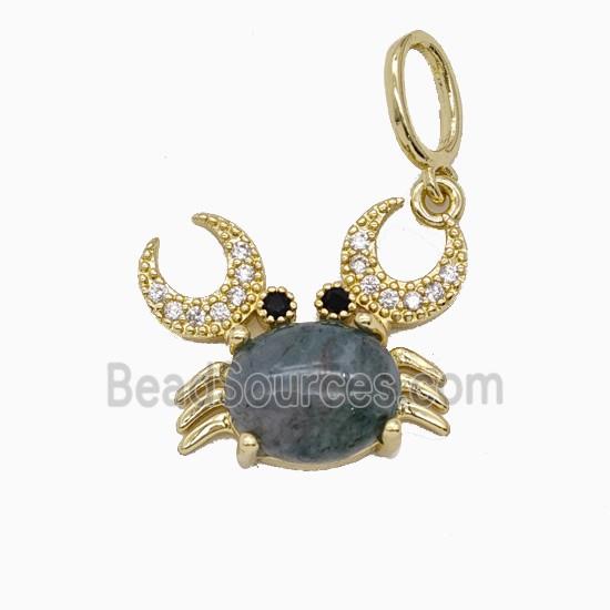 Copper Crab Pendant Pave Zirconia Labradorite Gold Plated