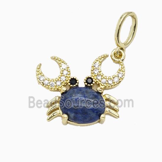 Copper Crab Pendant Pave Zirconia Blue Sodalite Gold Plated