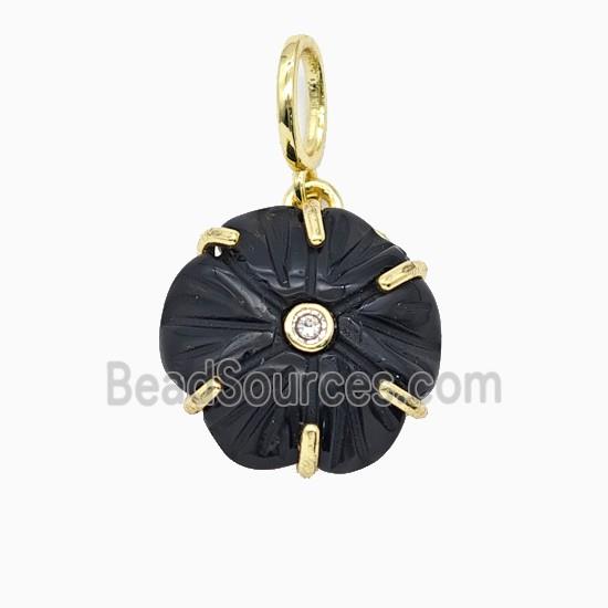 Black Obsidian Flower Pendant Pave Zirconia