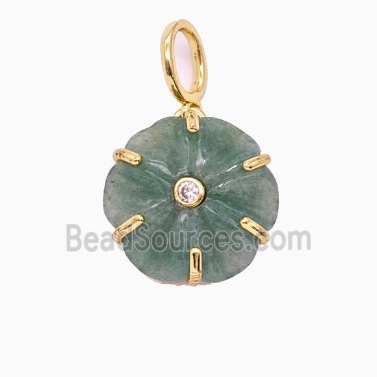 Green Aventurine Flower Pendant Pave Zirconia