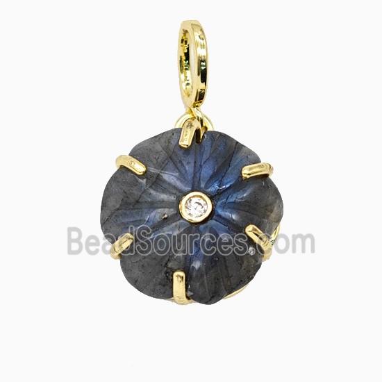 Labradorite Flower Pendant Pave Zirconia