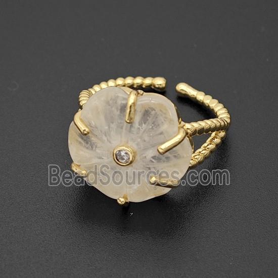 Clear Quartz Flower Rings Pave Zirconia Gold Plated
