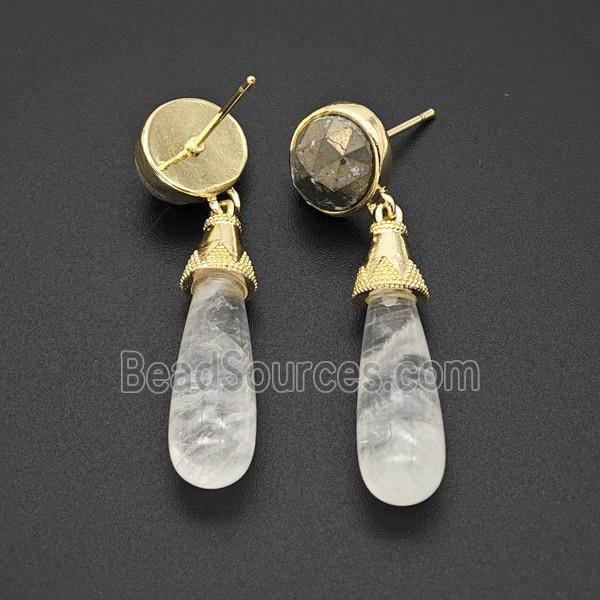 Clear Quartz Teardrop Stud Earrings Gold Plated