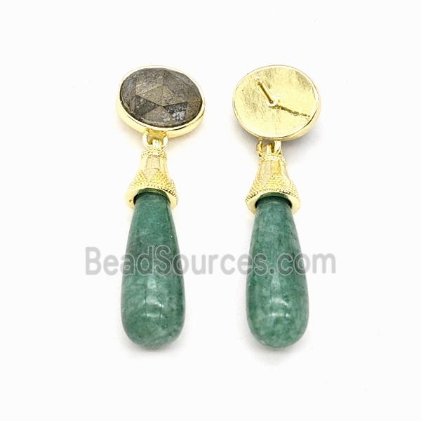 Green Aventurine Teardrop Stud Earrings Gold Plated