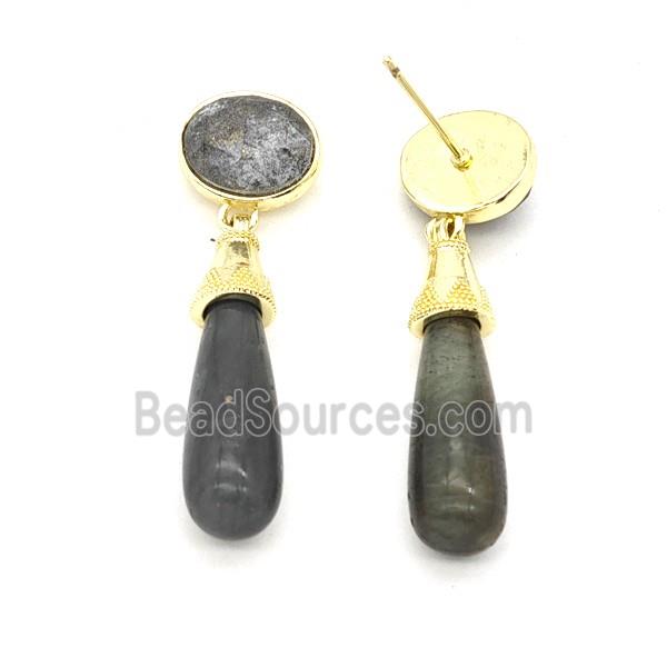 Labradorite Teardrop Stud Earrings Gold Plated