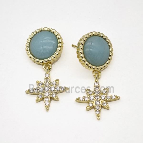 Copper Star Pendant Pave Zirconia Blue Amazonite Gold Plated