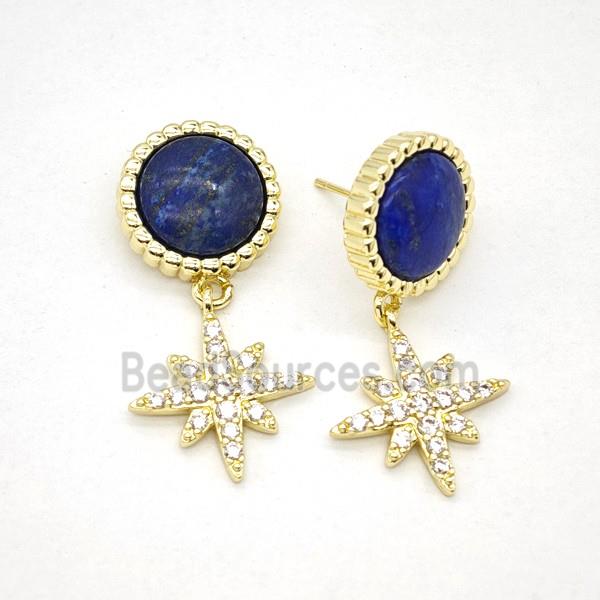 Copper Star Pendant Pave Zirconia Blue Lapis Gold Plated