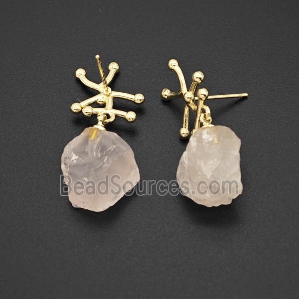 Rose Quartz Nugget Stud Earrings Gold Plated