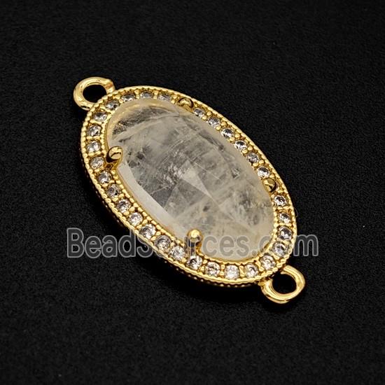 Natural Clear Quartz Oval Connector Copper Pave Zirconia Gold Plated