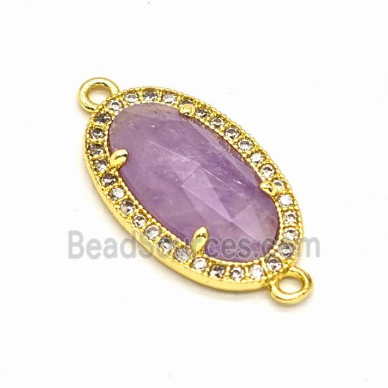 Natural Purple Amethyst Oval Connector Copper Pave Zirconia Gold Plated