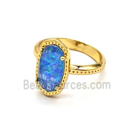 Blue Fireopal Copper Rings Gold Plated