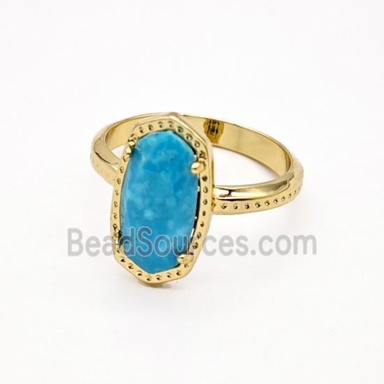 Blue Magnesite Turquoise Copper Rings Gold Plated