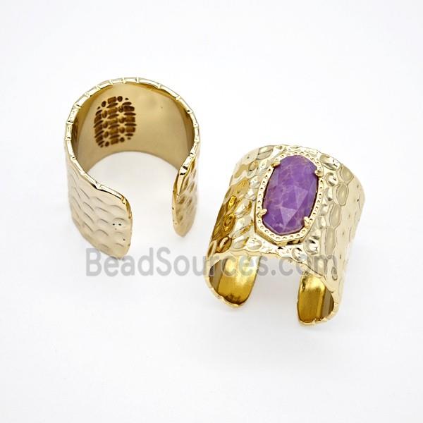 Purple Phosphosiderite Copper Rings Gold Plated