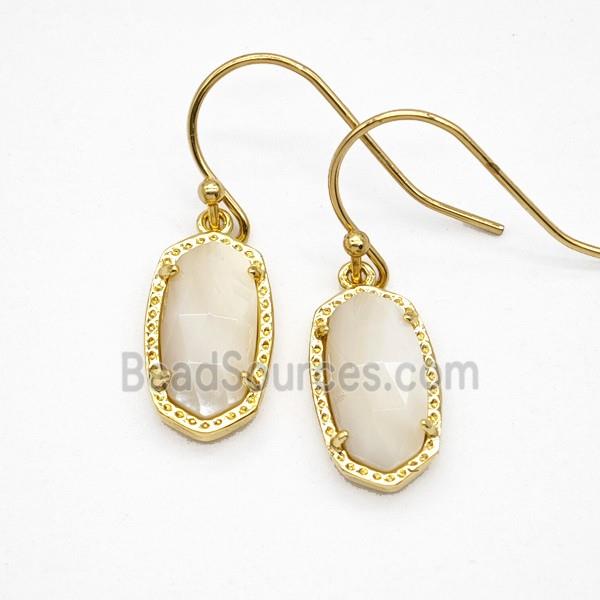 White MOP Shell Copper Hook Earrings Gold Plated