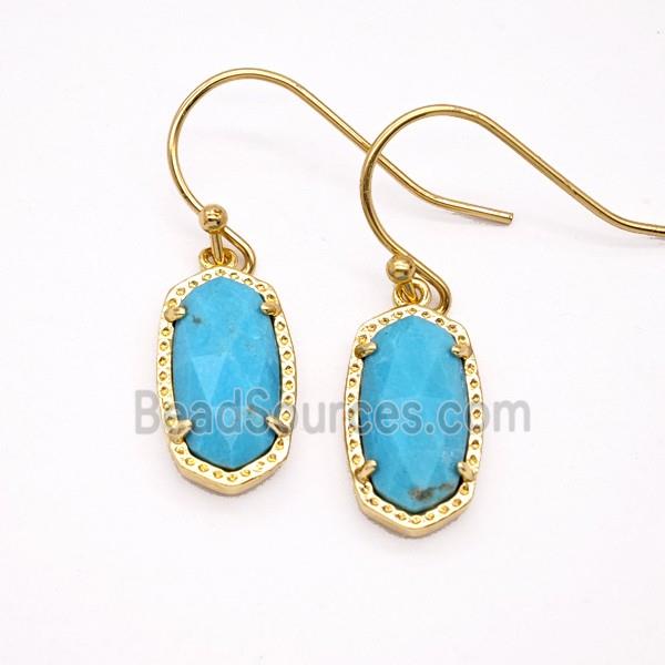 Blue Magnesite Turquoise Copper Hook Earrings Gold Plated