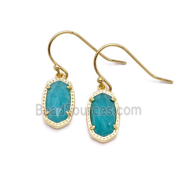 Green Amazonite Copper Hook Earrings Gold Plated