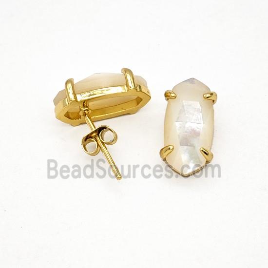 White MOP Shell Copper Stud Earrings Gold Plated