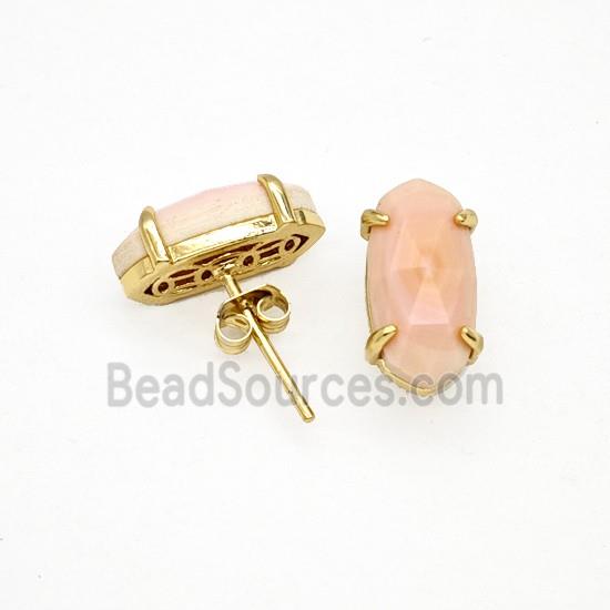 Pink Queen Shell Copper Stud Earrings Gold Plated