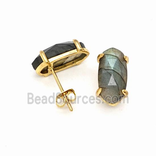 Labradorite Copper Stud Earrings Gold Plated